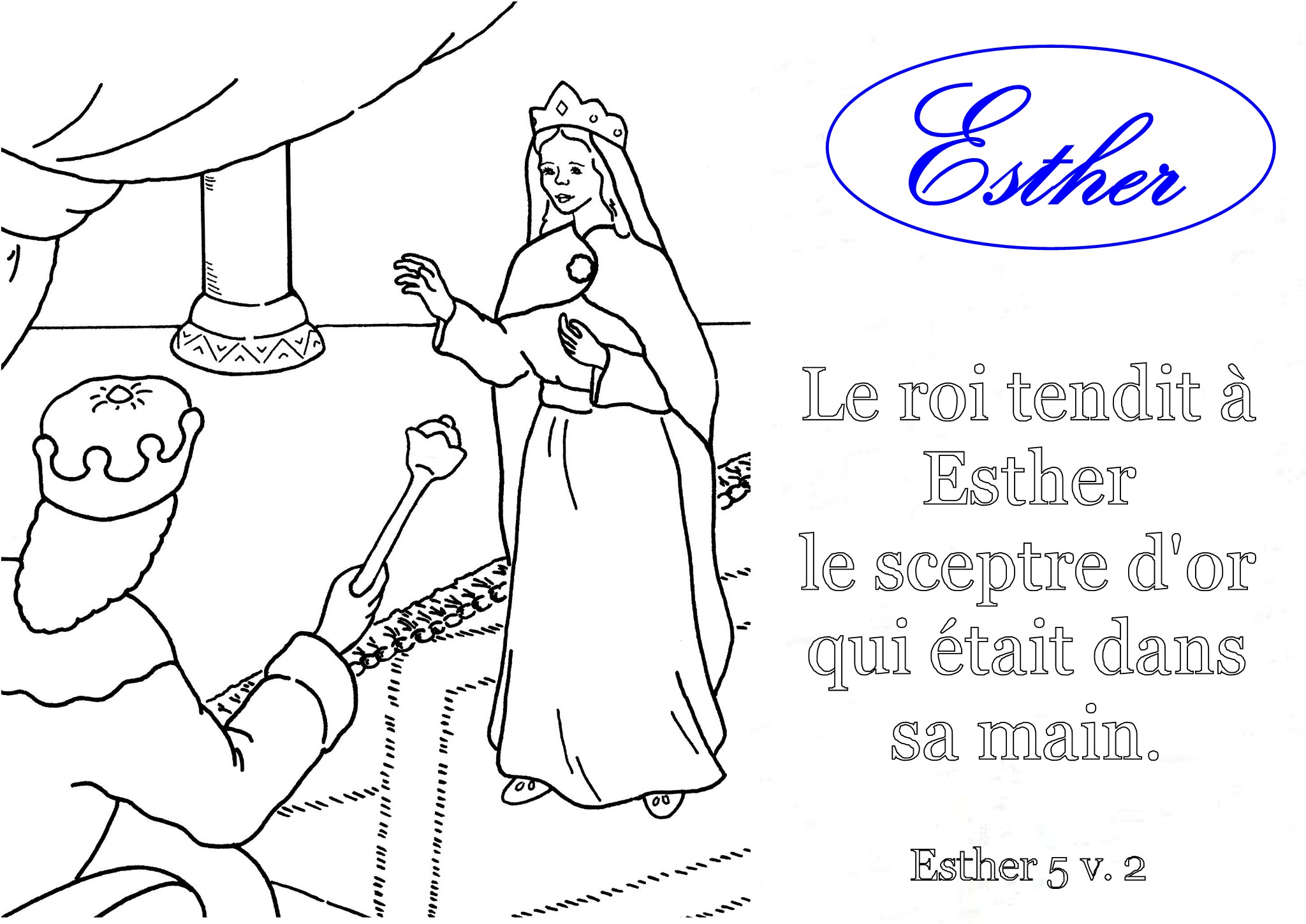 Le roi tendit   Esther le sceptre d or qui était dans sa main coloriage Esther